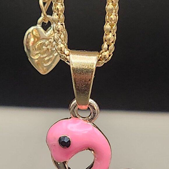 Betsey Johnson Jewelry Pink Flamingo Mother Child Pendant Crystals Enamel Gold - Picture 5 of 6
